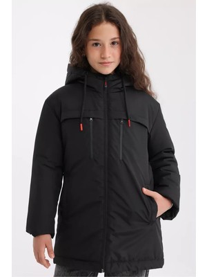 D1fference İçi Astarlı Cepli Kapüşonlu Jel Elyaflı Su ve Rügar Geçirmez Kız Çocuk Kışlık Mont