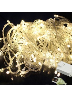 100 Ampullü Beyaz LED Yılbaşı Işığı, 10 Metre Şeffaf Kablolu