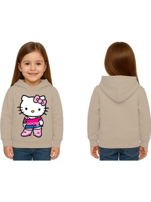 Sedirli Unisex Hello Kity  Baskılı Çocuk Swaetshirt  Baskılı Kapüşonlu 3 Iplik Şardonlu