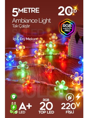Rgb Gül LED 5m 20 LED 220V Fişli Dekoratif Iç ve Dış Mekan Işık