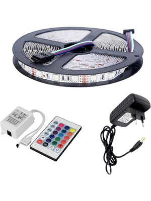 5 Metre Rgb LED Şerit Işık Seti, 24 Tuşlu Kumanda ve Adaptör ile