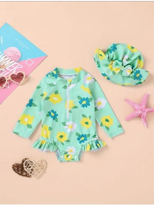 RosabelleMare Uzun Kollu Tulum Mayo, Hafif ve Esnek Yapısıyla Rahat Kullanım Sunar; Şapkalı Set Tasarım.