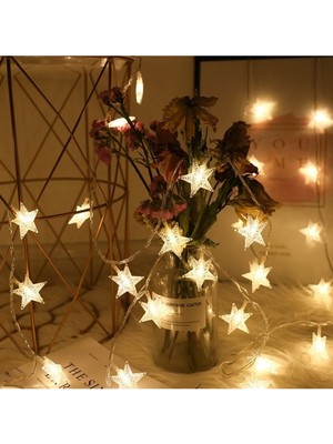 Yıldız Desenli 3 Metre Pilli LED Işık Seti, 20'li, Dekoratif ve Güçlü Görünüm