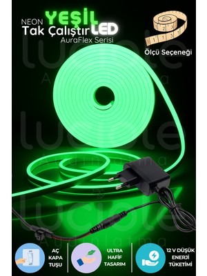 2 Metre Neon Yeşil LED Şerit, Auraflex Serisi, Aç-Kapa Tak Çalıştır