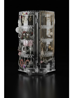 Feyza Design Çoklu Takı Organizeri, 360° Dönebilen Hareketli Şeffaf Stand