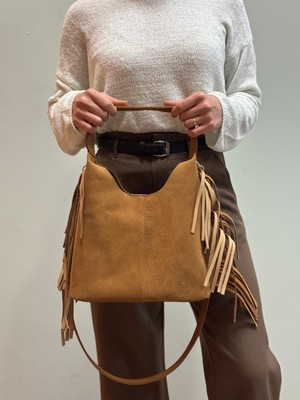 MaVaux Lea %100 Hakiki Nubuk Deri , Detaylı Şık Tasarım Süet El ve Omuz Çantası