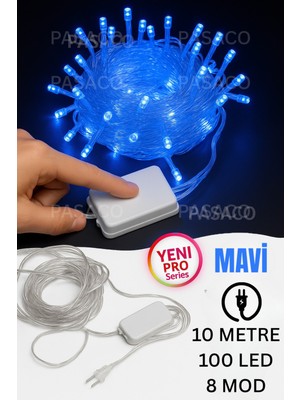 100 LED Mavi Şerit LED 10M, 8 Mod, Dekoratif Işık, Animasyonlu Yılbaşı Ağacı