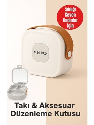 Feyza Design Mini Takı Kutusu, Ayna ve 4 Bölmeli Seyahat Saklama Organizer