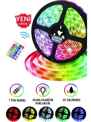 5m Renkli Tak Çalıştır Rgb Şerit Işık, Kumandalı, Parti Aydınlatması