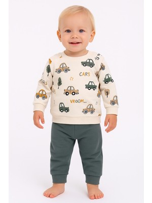 Dinamik çocuk Erkek Bebek/çocuk Arabas Desenli 2'li Takım Sweatshirt ve Eşofman Altı 3-6-9-12AYLIK