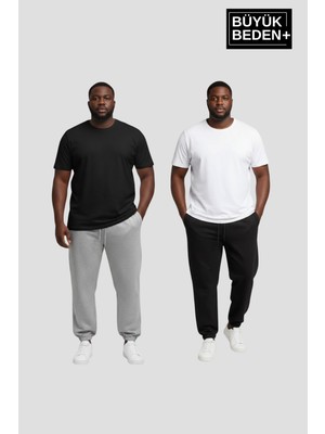 Superlife Erkek Büyük Beden Ikili Jogger Paça Lastikli Ince Eşofman Altı Seti  SPR26BEA951+2