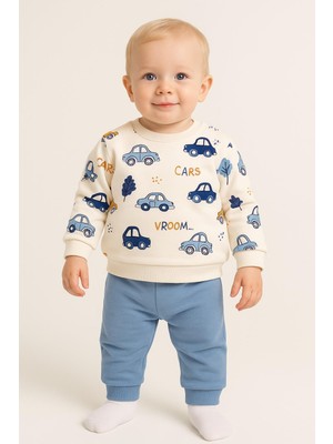 Dinamik çocuk Erkek Bebek/çocuk Arabas Desenli 2'li Takım Sweatshirt ve Eşofman Altı 3-6-9-12AYLIK