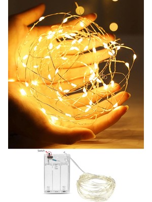 Pilli Tel Peri LED Dekoratif Sarı Işık, Şık ve Sıcak Atmosfer Yaratır