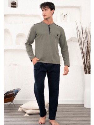 Pelin Uzun Kollu Kalın Kışlık Pijama TAKIMI-HAKI-6218