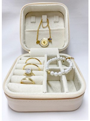 Feyza Design Krem Renk Takı Organizer Kutusu, Seyahat ve Günlük Kullanım Için Düzenleyici
