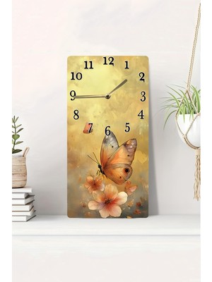 KutuTR 3D Görünümlü 2d Uv Baskı Mdf Tablo Saat – Kelebek ve Çiçek Temalı Pastel Sanat – 20X40 CM-DTS203