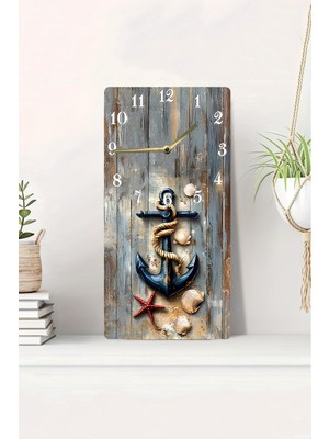 KutuTR 3D Görünümlü 2duv Baskı Mdf Tablo Saat–deniz Çapası, Deniz Kabukları Figürlü 20X40CM-DTS026
