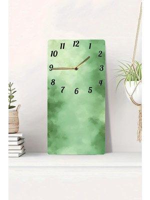 KutuTR 3D Görünümlü 2d Uv Baskı Yeşil Soyut Doku Desenli Mdf Tablo Saat 20X40 CM-DTS084