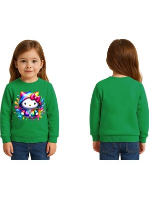 Sedirli Unisex Hello Kity Baskılı Çocuk Swaetshirt 3 Iplik Şardonlu