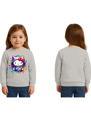 Sedirli Unisex Hello Kity Baskılı Çocuk Swaetshirt 3 Iplik Şardonlu