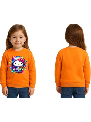 Sedirli Unisex Hello Kity Baskılı Çocuk Swaetshirt 3 Iplik Şardonlu