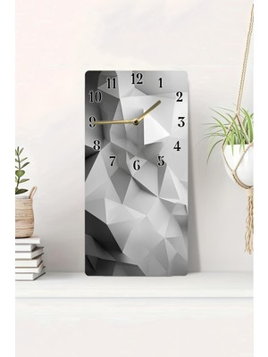 KutuTR 3D Görünümlü 2d Uv Baskı Modern Gri Geometrik Desenli Mdf Tablo Saat 20X40 CM-DTS105