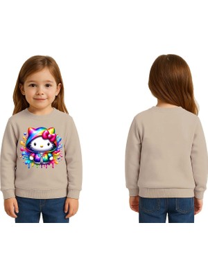 Sedirli Unisex Hello Kity Baskılı Çocuk Swaetshirt 3 Iplik Şardonlu