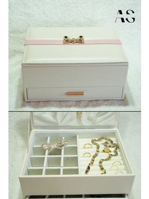 Feyza Design Iki Katlı Fiyonklu Detaylı Lüks Mücevher Kutusu ve Takı Organizer