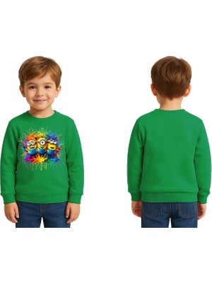Sedirli Unisex Mınnıons Baskılı Çocuk Swaetshirt 3 Iplik Şardonlu