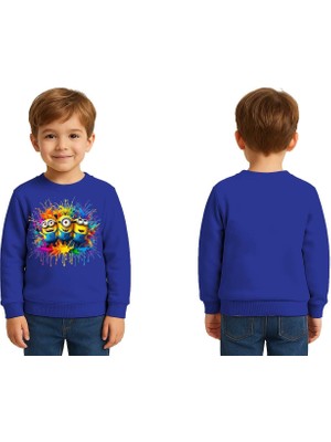 Sedirli Unisex Mınnıons Baskılı Çocuk Swaetshirt 3 Iplik Şardonlu