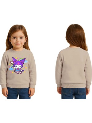 Sedirli Unisex Kuromi Baskılı Çocuk Swaetshirt 3 Iplik Şardonlu