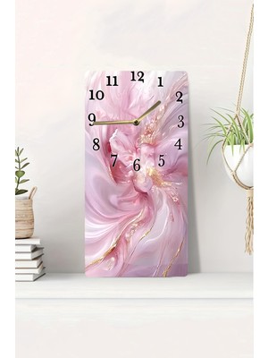 KutuTR 3D Görünümlü Pembe ve Gold Soyut Çiçek Desenli 2d Uv Baskı Mdf Tablo Saat – 20X40 CM-DTS166