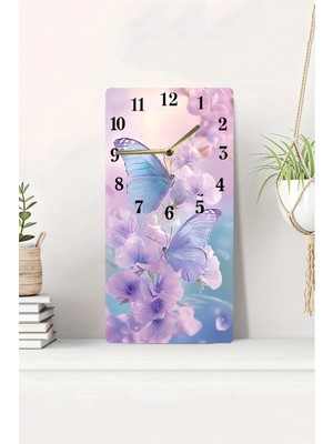 KutuTR 3D Görünümlü 2d Uv Baskı Mdf Tablo Saat – Renkli Kelebek ve Çiçek Deseni – 20X40 CM-DTS220