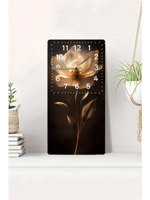 KutuTR 3D Görünümlü Altın Çiçek Tasarımlı 2d Uv Baskı Mdf Tablo Saat 20X40 CM-DTS142