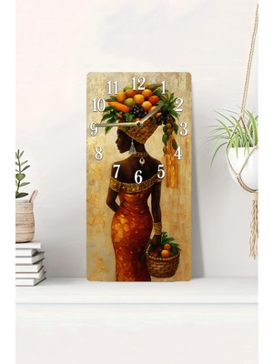 KutuTR 3D Görünümlü 2d Uv Baskı Mdf Tablo Saat 20X40 cm – Meyve Sepetli Afrikalı Kadın FIGÜRLÜ-DTS126