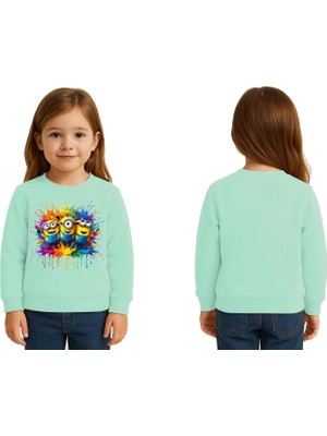 Sedirli Unisex Mınnıons Baskılı Çocuk Swaetshirt 3 Iplik Şardonlu