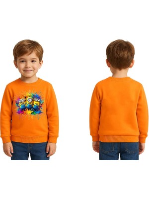 Sedirli Unisex Mınnıons Baskılı Çocuk Swaetshirt 3 Iplik Şardonlu