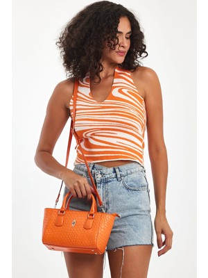 Hüvendo Küçük Boy Uzun Askılı Kadın Şık El ve Omuz Çantası Turuncu