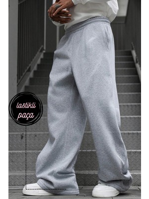BSBSPOR Bol Baggy Eşofman Altı Erkek Kadın Lastikli Düz Paça Şardonlu Kışlık Gri / Siyah / Koyu Gri