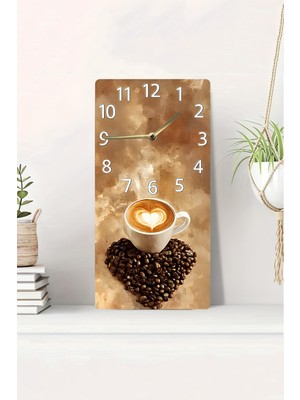 KutuTR 3D Görünü3d Görünümlü 2duv Baskı Mdf Tablo Saat–kalp Şekilli Kahve Çekirdeği 20X40CM-DTS139