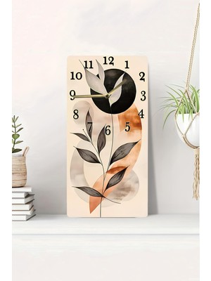 KutuTR 3D Görünümlü 2d Uv Baskı Mdf Tablo Saat – Soyut Yaprak Desenli Modern Duvar Saati – 20X40 CM-DTS097