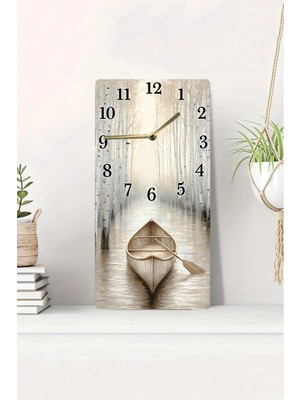 KutuTR 3D Görünümlü Orman Içinde Kayık Desenli 2d Uv Baskı Mdf Tablo Saat 20X40 CM-DTS072