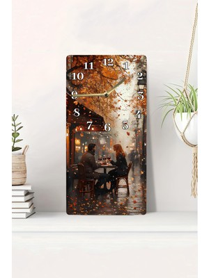 KutuTR 3D Görünümlü 2d Uv Baskı Mdf Tablo Saat 20X40 cm – Sonbahar Sokakta Kafede Romantik ÇIFT-DTS151