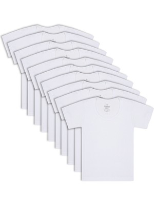 Özkan Underwear Özkan 0803 10'lu Paket Erkek Çocuk %100 Pamuklu Ribana Esnek Rahat Kısa Kollu Geniş Yaka Atlet Fanila