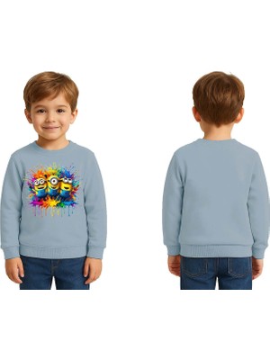 Sedirli Unisex Mınnıons Baskılı Çocuk Swaetshirt 3 Iplik Şardonlu