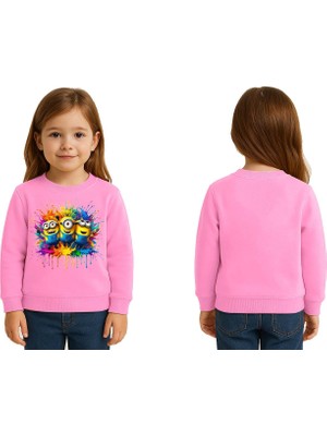 Sedirli Unisex Mınnıons Baskılı Çocuk Swaetshirt 3 Iplik Şardonlu