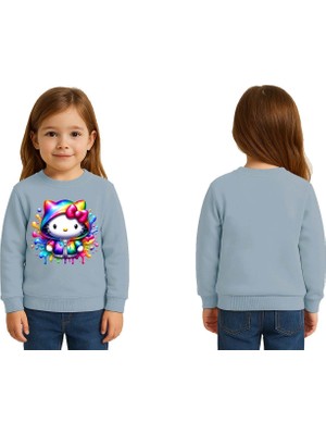 Sedirli Unisex Hello Kity Baskılı Çocuk Swaetshirt 3 Iplik Şardonlu