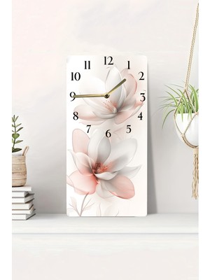 KutuTR 3D Görünümlü 2d Uv Baskı Beyaz Çiçek Desenli Mdf Tablo Saat 20X40 cm Akarsız Sessiz MEKANIZMA-DTS049