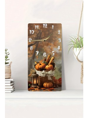 KutuTR 3D Görünümlü 2d Uv Baskı Mdf Tablo Saat – Sonbahar ve Kabak Temalı Modern Tasarım – 20X40 CM-DTS248