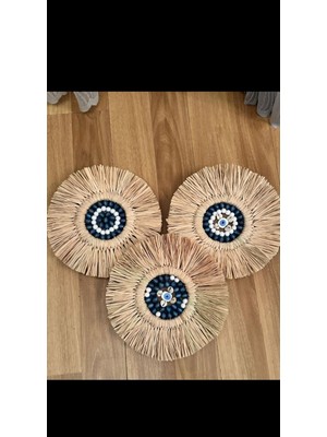 3 Lü Aynalı Duvar Süsü Boncuklu Rafya